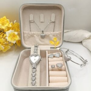 Premium 5-Piece Silver Heart Jewelry